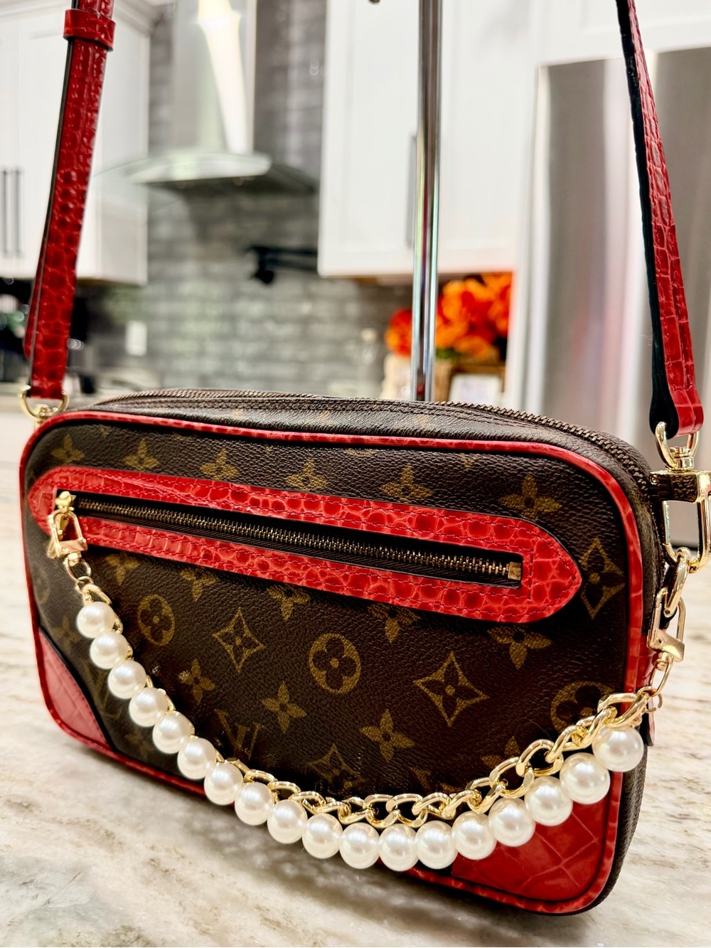 Louis Vuitton Authentic Monogram Custom Crossbody w/Crocodile Embossed Leather